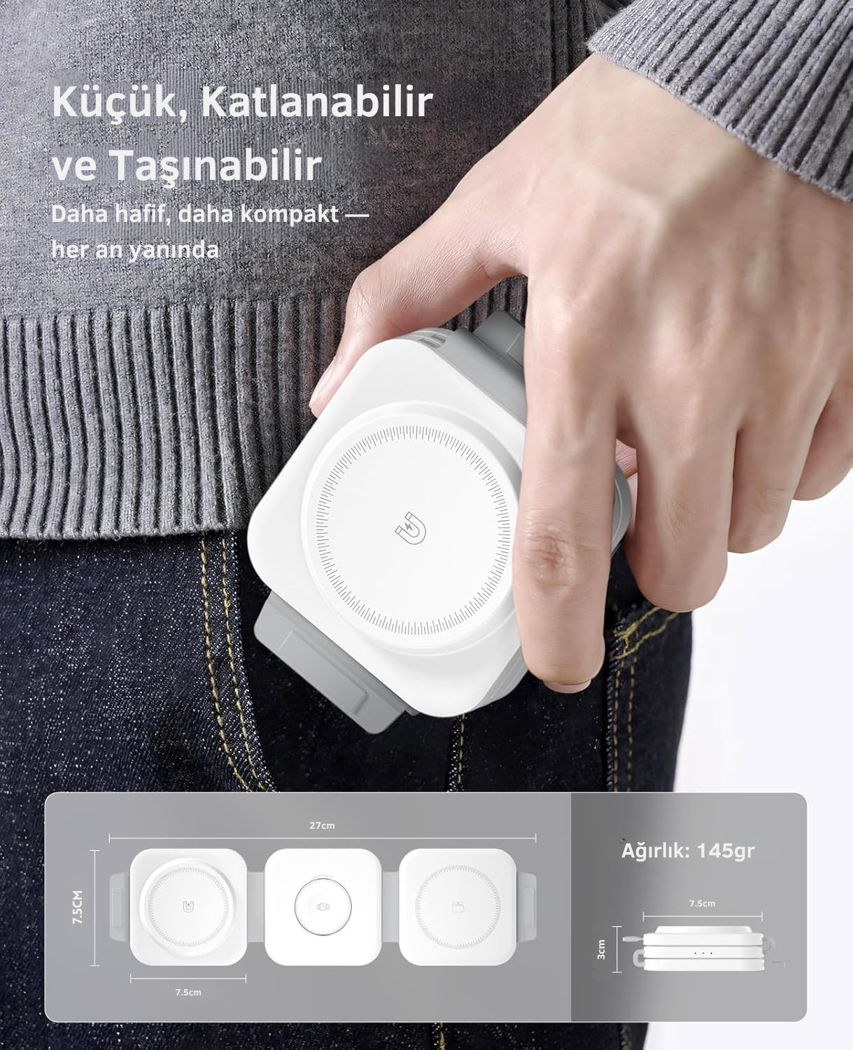 LumiDock™ 3'ü 1 Arada Katlanabilir Kablosuz Şarj İstasyonu - Lumipop