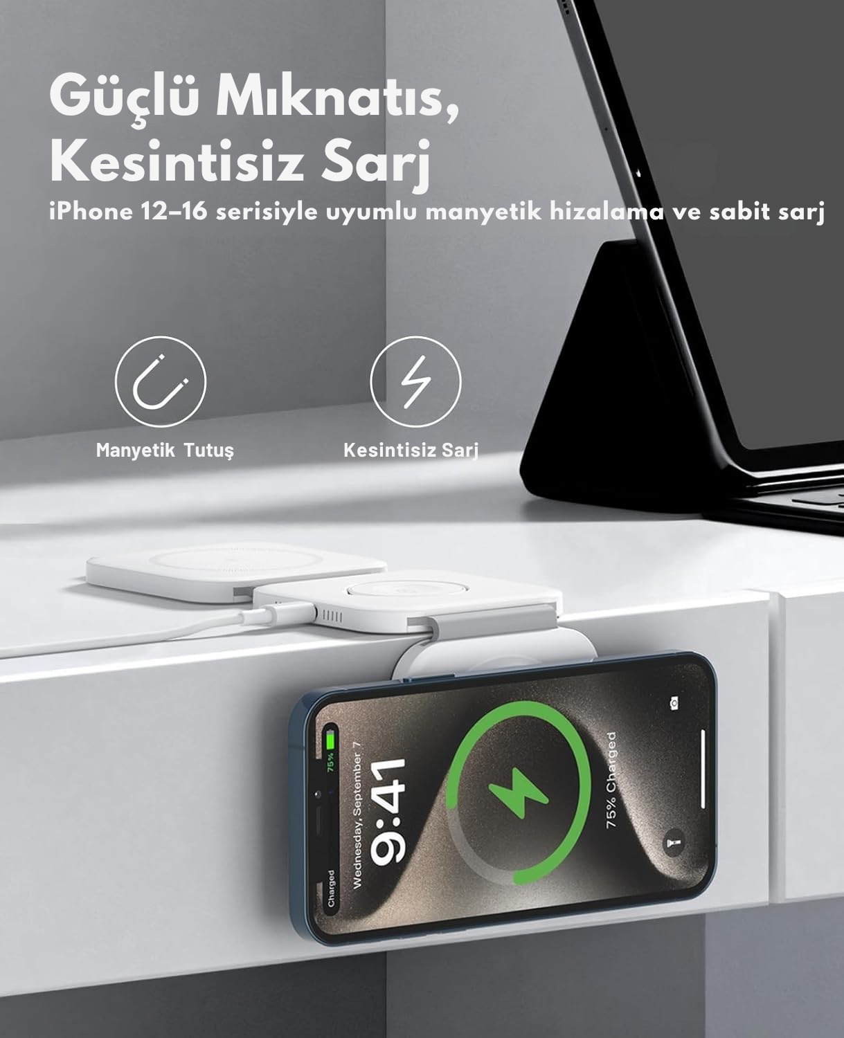 LumiDock™ 3'ü 1 Arada Katlanabilir Kablosuz Şarj İstasyonu - Lumipop
