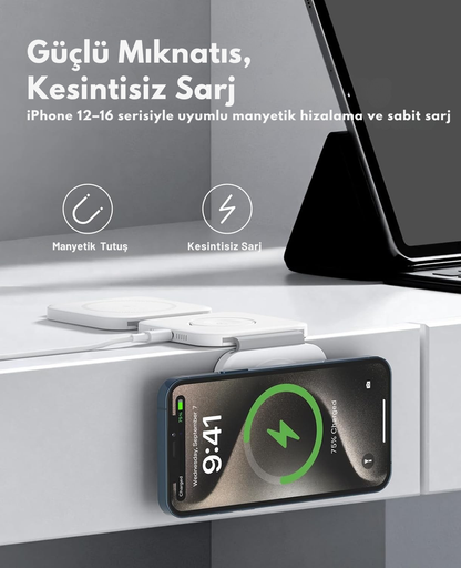 LumiDock™ 3'ü 1 Arada Katlanabilir Kablosuz Şarj İstasyonu - Lumipop