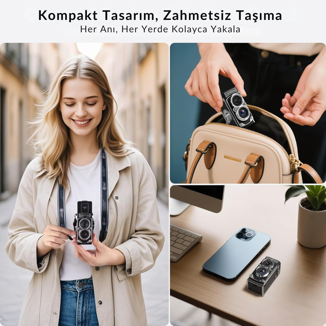 CHUZHAO Mini Retro Dijital Kamera – TLR Tarzı, Kompakt ve Eğlenceli - Lumipop