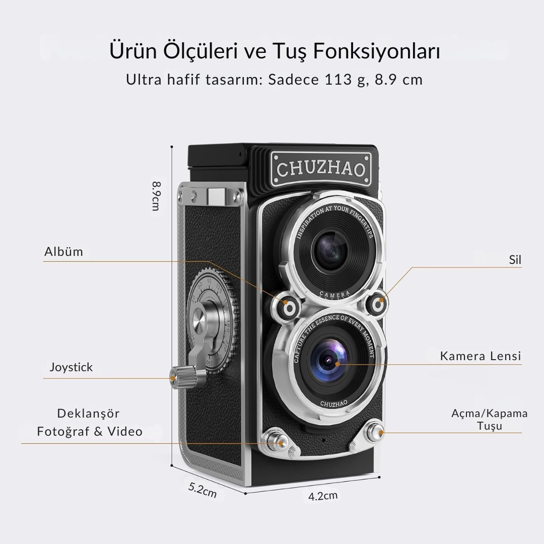 CHUZHAO Mini Retro Dijital Kamera – TLR Tarzı, Kompakt ve Eğlenceli - Lumipop